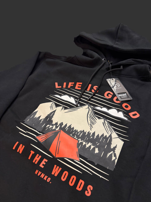 "Life Is Good" in the woods hoodie